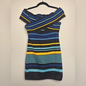 Wow Couture Multicolor Off The Shoulder Striped Bandage Mini Dress